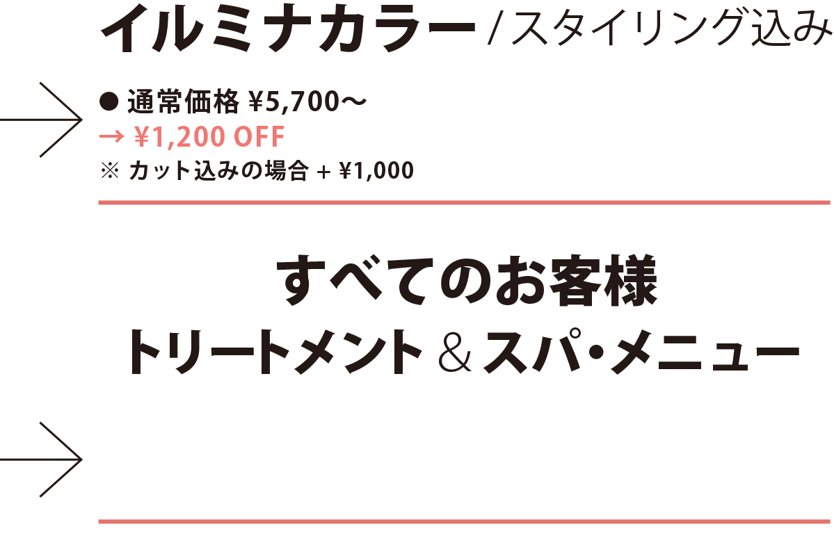 すべてのお客様 トリートメント&スパ・メニュー ALL50% OFF